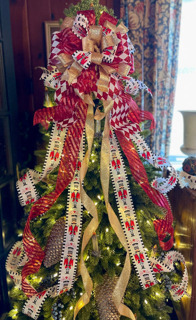 The Alice Red Black & Gold Christmas Tree Topper Bow