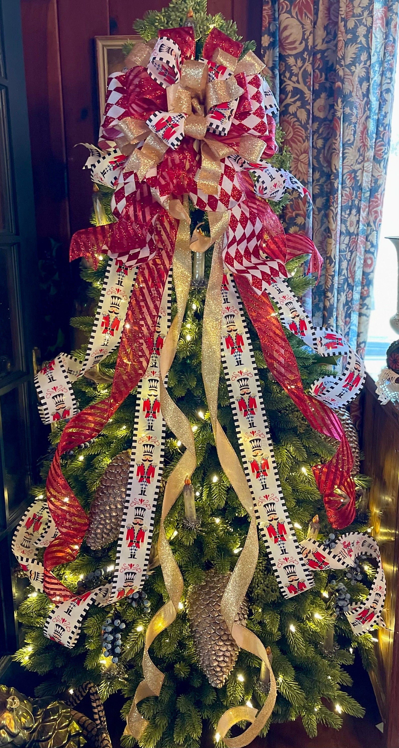 The Alice Red Black & Gold Christmas Tree Topper Bow