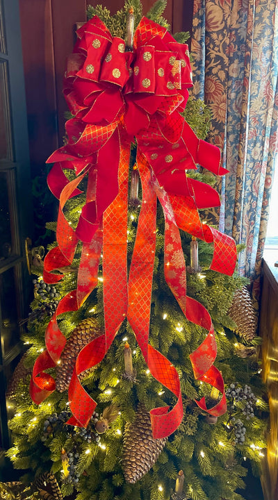 The DeeDee Red & Gold Christmas Tree Topper Bow