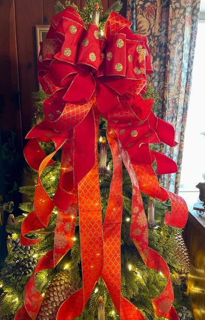 The DeeDee Red & Gold Christmas Tree Topper Bow