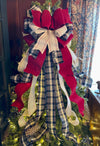 The Leah Burgundy Navy & Cream Plaid Christmas Tree Topper Bow