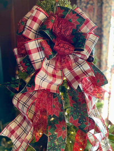 The Rebecca Red Black Green & White Christmas Tree Topper Bow