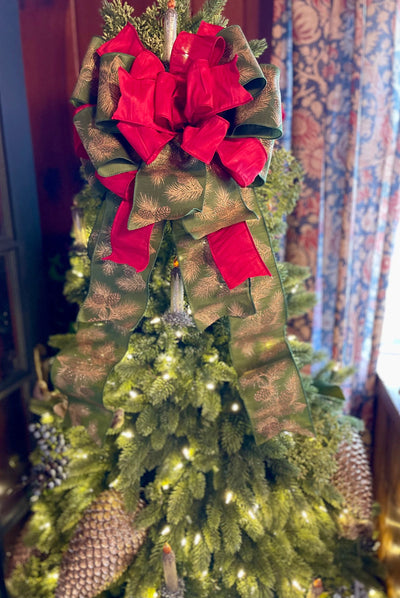 The Naomi Red & Green Luxury Christmas Tree Bow Topper