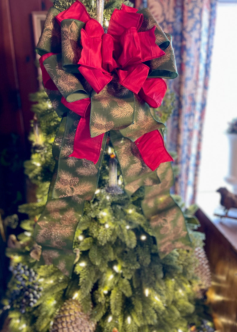 The Naomi Red Green & Gold Christmas Tree Topper Bow