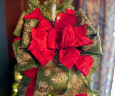 The Naomi Red Green & Gold Christmas Tree Topper Bow