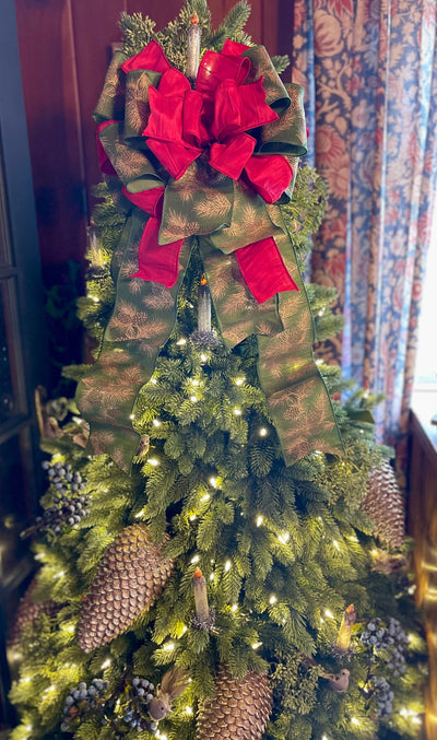 The Naomi Red & Green Luxury Christmas Tree Bow Topper