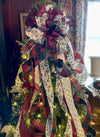 The Maggie Red Black Green & White Christmas Tree Topper Bow