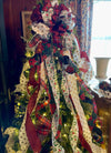 The Maggie Red Black Green & White Christmas Tree Topper Bow