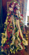 The Maggie Red Black Green & White Christmas Tree Topper Bow