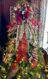 The Etta Red Green & White Christmas Tree Topper Bow