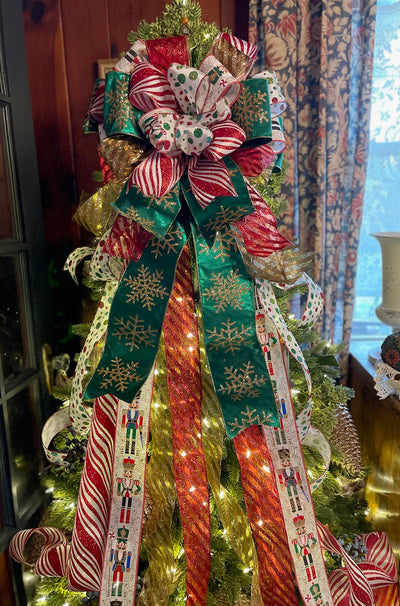 The Bethany Red Gold & Green Nutcracker XXL Christmas Tree Topper Bow