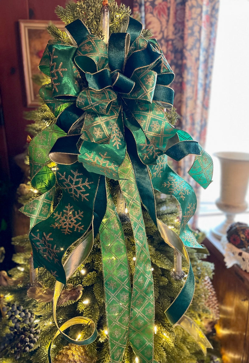 The Jade Green & Gold Christmas Tree Topper Bow