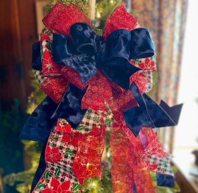 The Jenna Navy Blue Velvet Christmas Tree Topper Bow