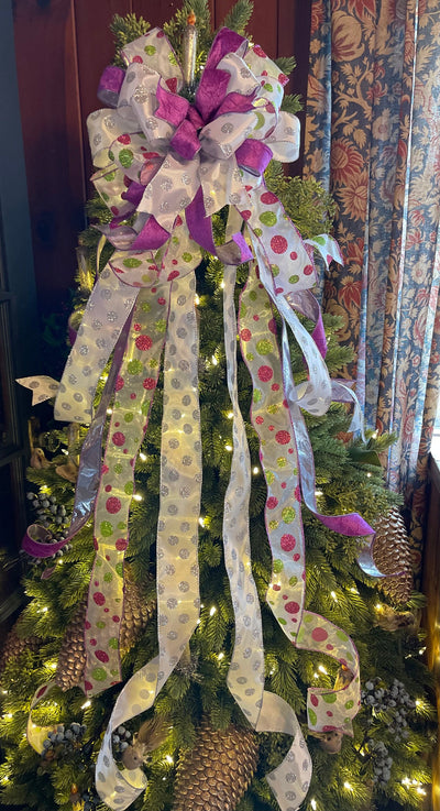 The FiFi Hot Pink & Lavender Christmas Tree Topper Bow