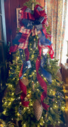 The Dawn Cranberry & Smokey Blue Christmas Tree Topper Bow