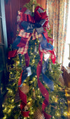 The Dawn Cranberry & Smokey Blue Christmas Tree Topper Bow