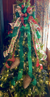 The Caroline Red Green & White Christmas Tree Topper Bow