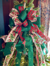 The Caroline Red Green & White Christmas Tree Topper Bow