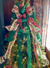 The Caroline Red Green & White Christmas Tree Topper Bow