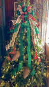 The Caroline Red Green & White Christmas Tree Topper Bow