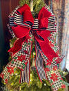 The Christine Red Black Green & White Christmas Tree Topper Bow