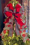 The Christine Red Black Green & White Christmas Tree Topper Bow