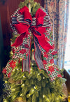 The Christine Red Black Green & White Christmas Tree Topper Bow