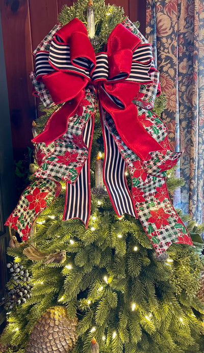 The Christine Red & Black Velvet Christmas Tree Topper Bow