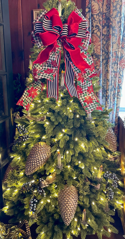 The Christine Red Black Green & White Christmas Tree Topper Bow