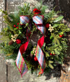 The Mary Winter Rustic Red & White Evergreen Christmas Wreath For Front Door