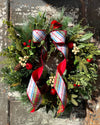 The Mary Winter Rustic Red & White Evergreen Christmas Wreath For Front Door