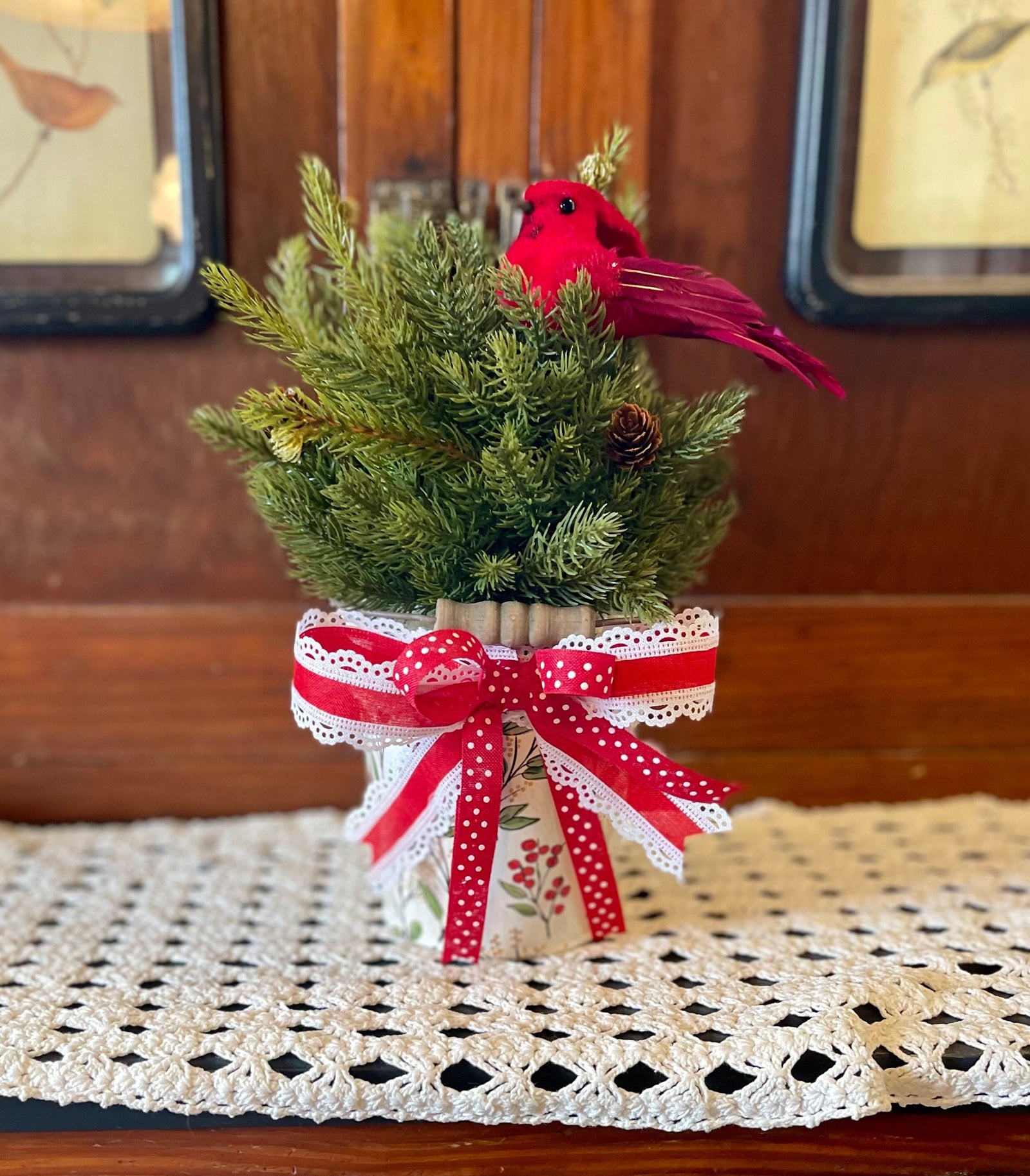 The Megan Rustic Farmhouse Christmas Pine Centerpiece For Table