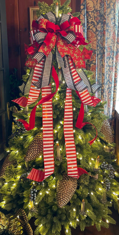 The Hansel Red Black & White Gingerbread Christmas Tree Topper Bow