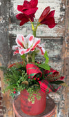 The Evette Red Amaryllis & Pine Christmas Centerpiece For Dining Table