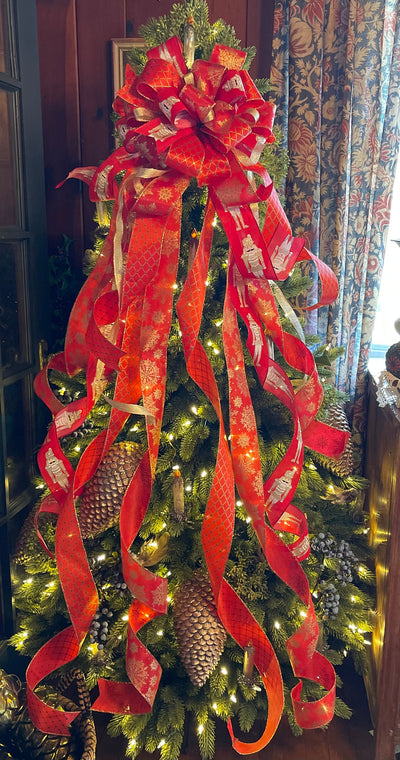 The Archibald Red & Gold Christmas Tree Topper Bow