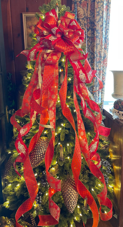 The Archibald Red & Gold Christmas Tree Topper Bow