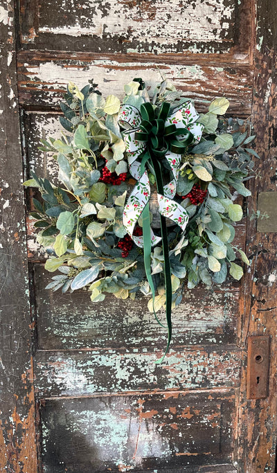 The Tess Eucalyptus Lambs Ear & Berry Christmas Wreath For Front Door~Winter berry wreath~Year round wreath~Farmhouse wreath for door