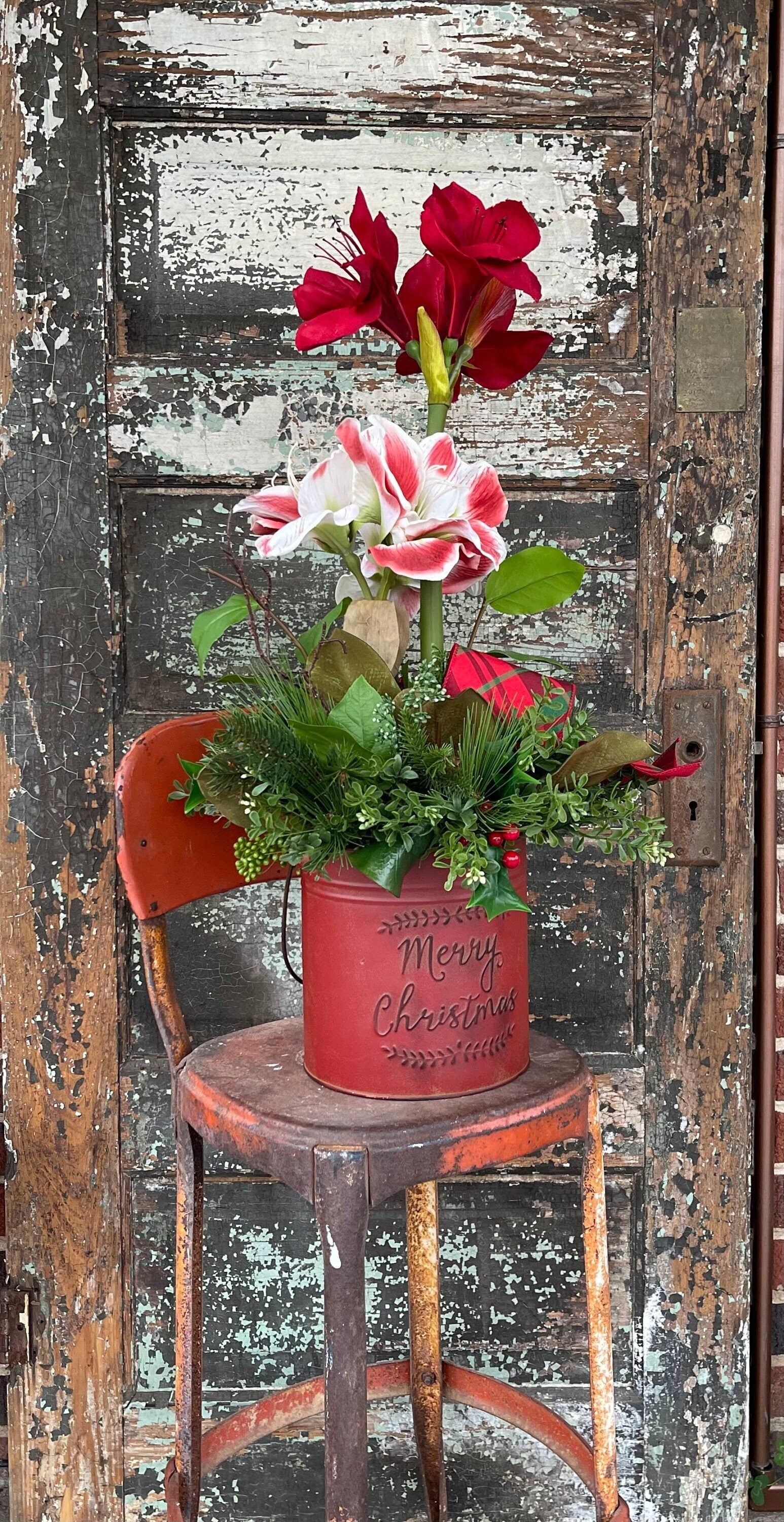 The Evette Red Amaryllis Christmas Centerpiece