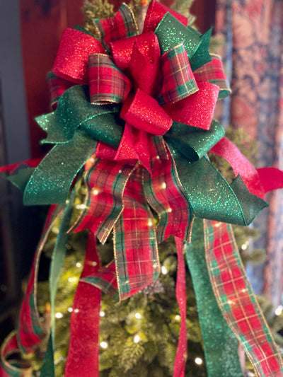The Elaine Red Green & Gold Christmas Tree Topper Bow