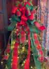 The Elaine Red Green & Gold Christmas Tree Topper Bow