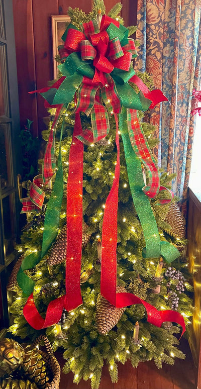 The Elaine Red Green & Gold Christmas Tree Topper Bow