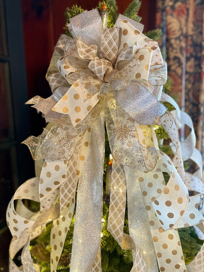 The Jude White Gold & Silver Christmas Tree Topper bow