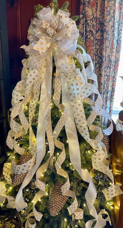 The Jude White Gold & Silver Christmas Tree Topper bow