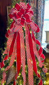 The Alma Red & White Peppermint Christmas Tree Topper Bow