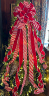 The Alma Red & White Peppermint Christmas Tree Topper Bow