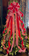 The Alma Red & White Peppermint Christmas Tree Topper Bow