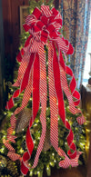 The Alma Red & White Peppermint Christmas Tree Topper Bow