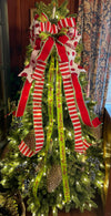 The Whoville Red White & Green Whimsical Christmas Tree Topper Bow