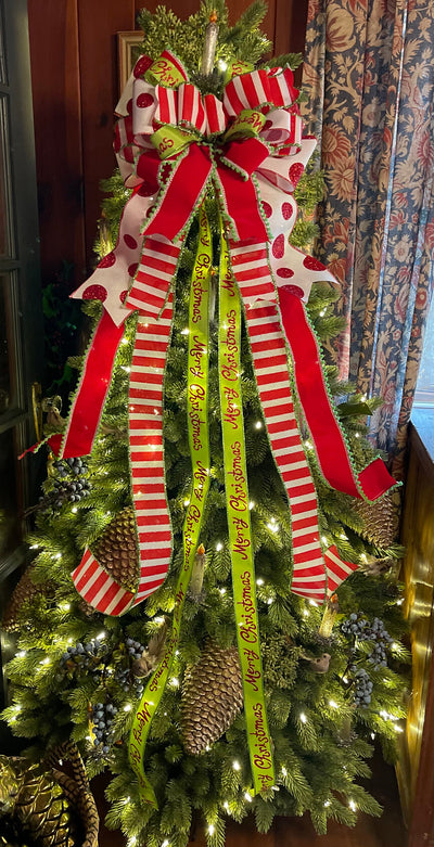 The Whoville Red White & Green Whimsical Christmas Tree Topper Bow