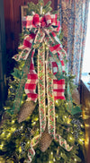 The Maryanne Red Green & White Christmas Tree Topper Bow